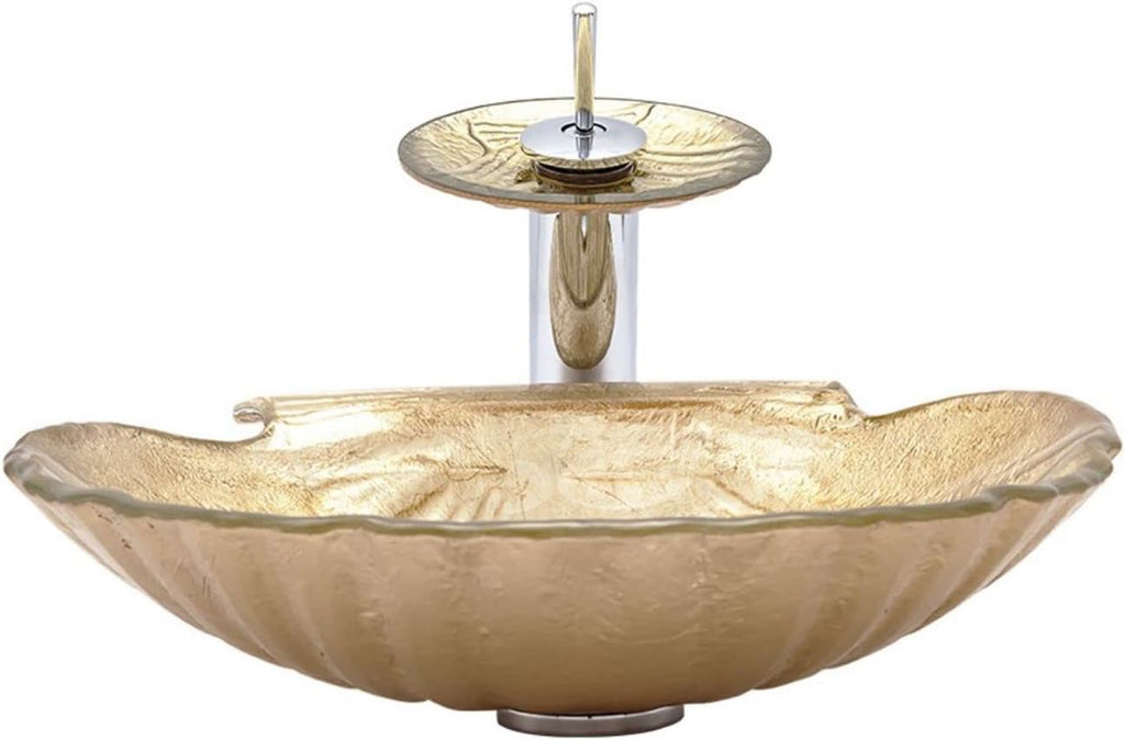 Bathroom Vessel Sink and Faucet Combo Bathroom Sink Tempered Glass Bowl Lavatory Sink Above Counter Vessel Vanity Sink