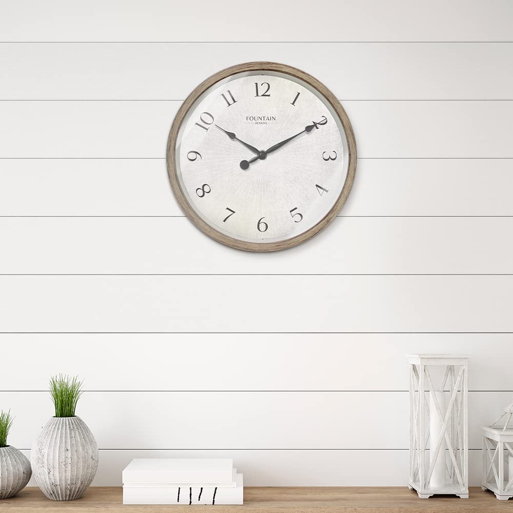 10" Silent Modern Farmhouse Wall Clock, Gray Oak Finish