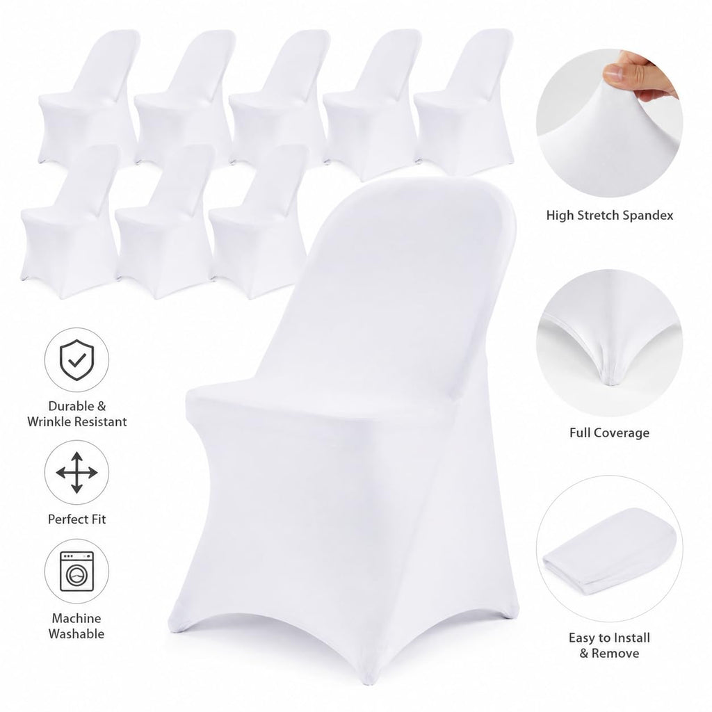 100 Pack White Spandex Folding Chair Covers, Stretch Polyester Slipcovers for Wedding, Party & Dining Chairs - Flat