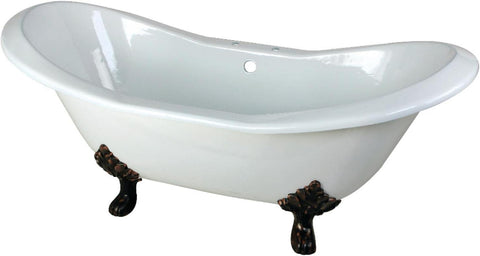 Aqua Eden VCT7D7231NC5 Cast Iron Double Slipper Clawfoot Bathtub ORB Feet and 7-Inch Centers Drillings, 72-Inch, White