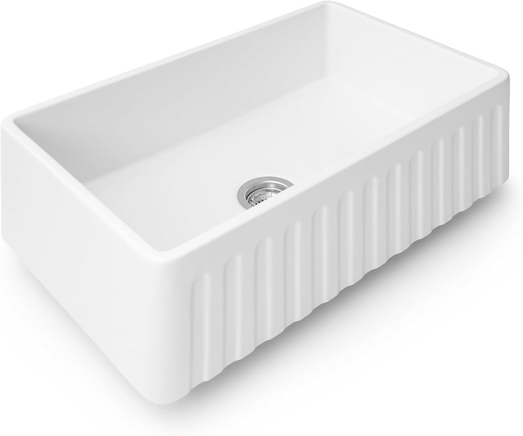 33x20-in White Reversible Fireclay Farmhouse Sink - RVL2300WH