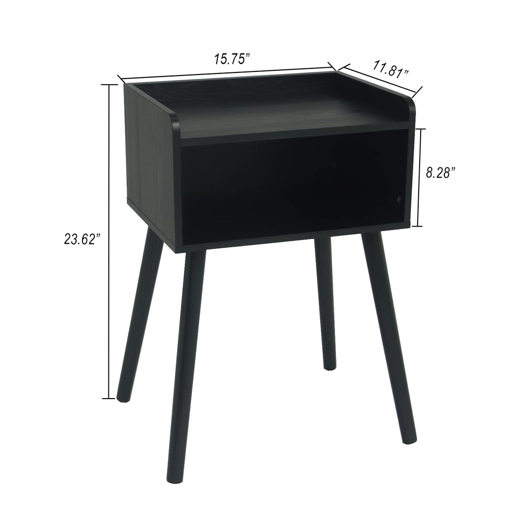 Nightstand, Mid Century Black Side Table Bedroom with Storage