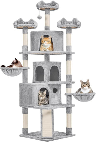 76.5in Multi-Level Large Cat Tree, Big Cat Tower with 3 Condos, Cozy Plush Perches