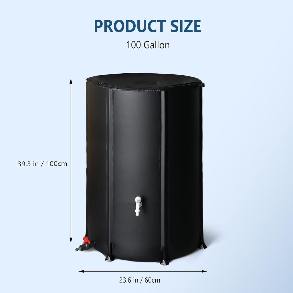 PVC 50 Gallon Collapsible Rain Barrel (Black, 100 Gallon) | Upgraded Foldable PVC Rain Water Collection Barrel, Water