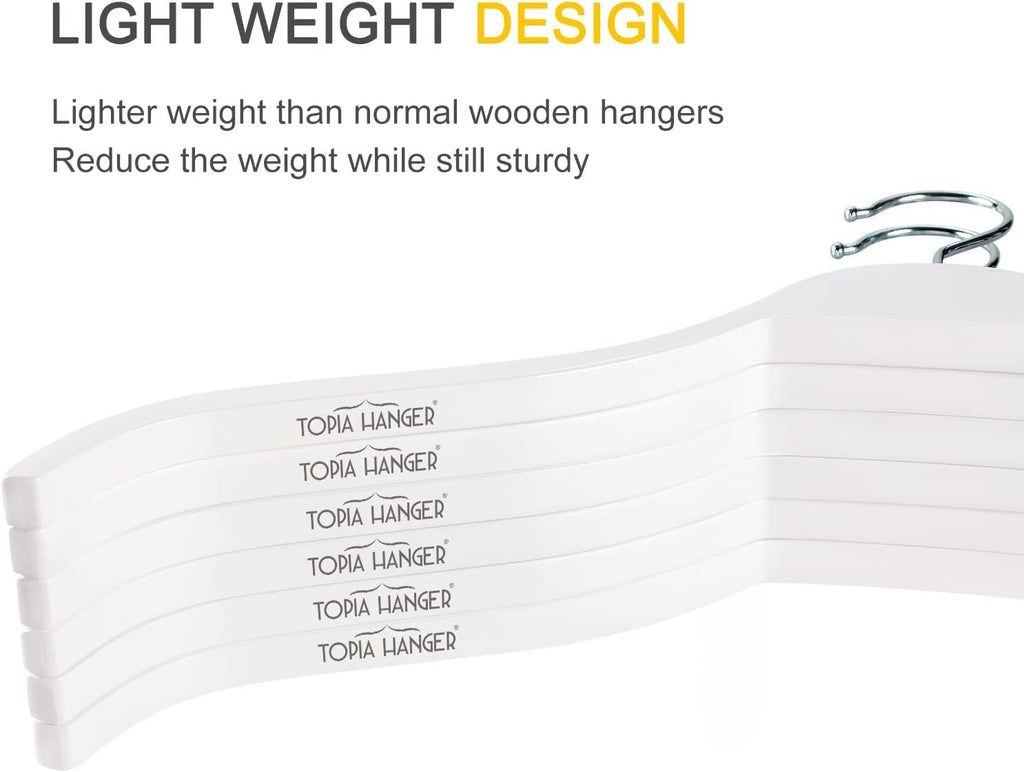 Slim Wooden Hangers with Extra Soft Non-Slip Rubber Grips, 30-Pack High-Grade Fashion Hanger No Shoulder Bump for