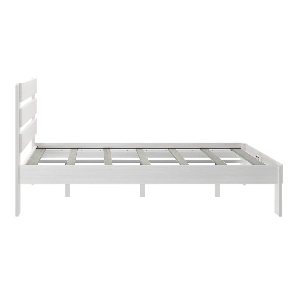 Modern Farmhouse Single Bed (Queen), Plank Headboard, White Wash