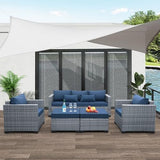 5-Piece Wicker Outdoor Patio Furniture Set - Conversation | Navy Blue All-Weather Resistant for Patio, Garden & Porch