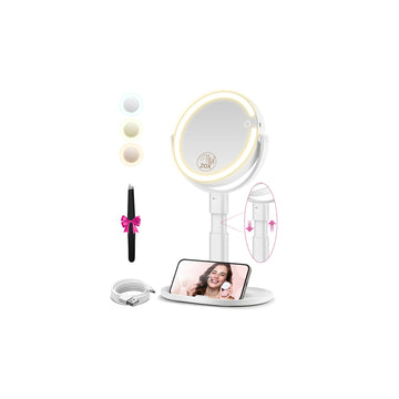 Makeup Mirror with Lights, 20X Magnifying Mirrors, Height Adjustable, Vanity Mirror with Lights Rechargeable 3 Color