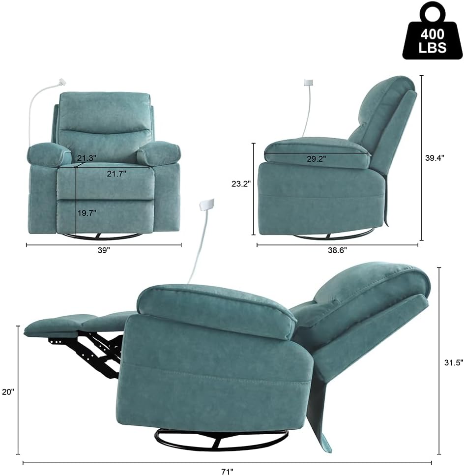 Swivel Rocker Recliner Chair, 360°Swivel Reclining Chair | Oversize, Cloud Comfort, Plush Upholstered Accent Chair