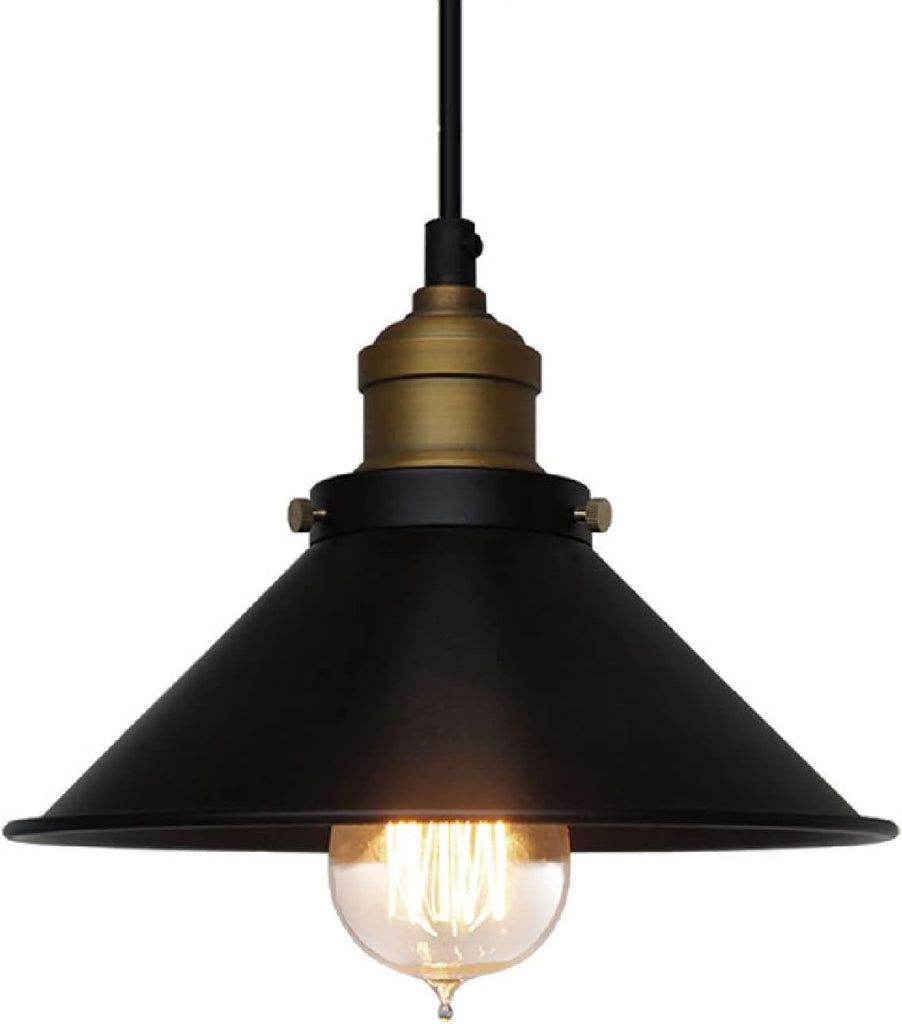 Black Industrial Pendant Light, 9.84" Vintage Hanging Light Fixture, E27 Ceiling Lamp for Kitchen Island, Dining Room