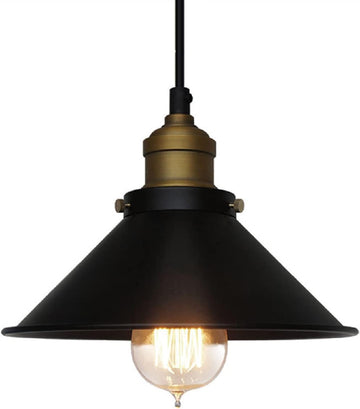 Black Industrial Pendant Light, 9.84" Vintage Hanging Light Fixture, E27 Ceiling Lamp for Kitchen Island, Dining Room