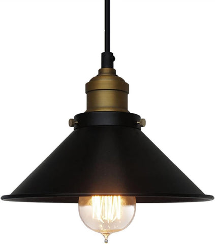 Black Industrial Pendant Light, 9.84" Vintage Hanging Light Fixture, E27 Ceiling Lamp for Kitchen Island, Dining Room