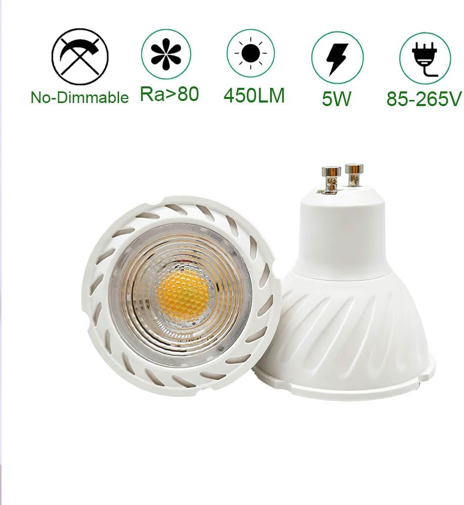 GU10 COB LED Spot Light, 5W, 5.5W 6W 120V, Non-Dimmable 6000K Cool White 450LM,38 Degree, 50W Halogen Bulb