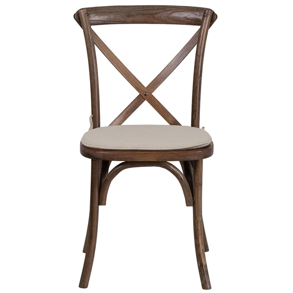 Wood Cross Back Stackable Chair with Cushion