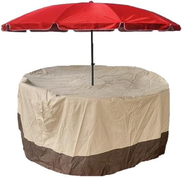 Patio Round Furniture Cover with Umbrella Hole Waterproof Outdoor Table Chair Cover for Garden Lawn Furniture Set &