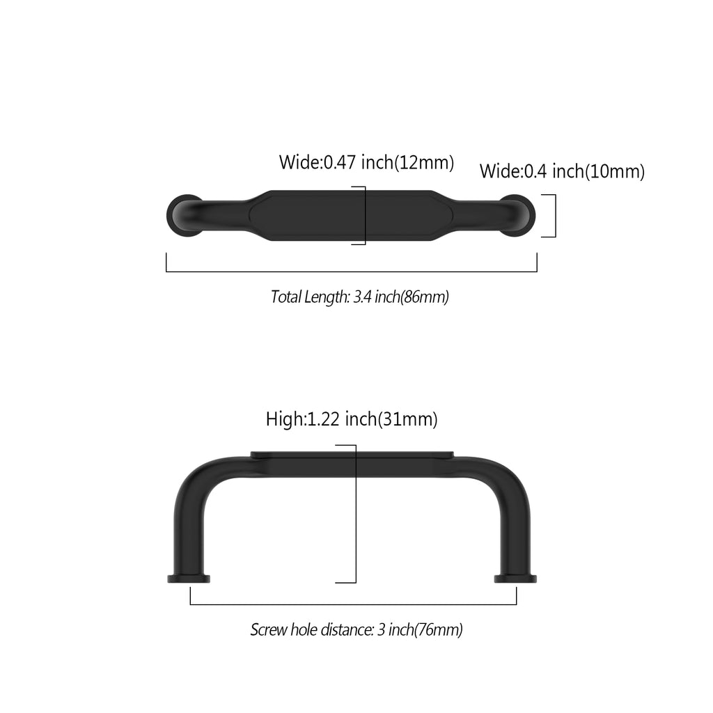 10 Pack 3 Inch(76mm) Matte Black Kitchen Cabinet Handles Black Cabinet Pulls Cabinet Hardware for Cupboard Drawer