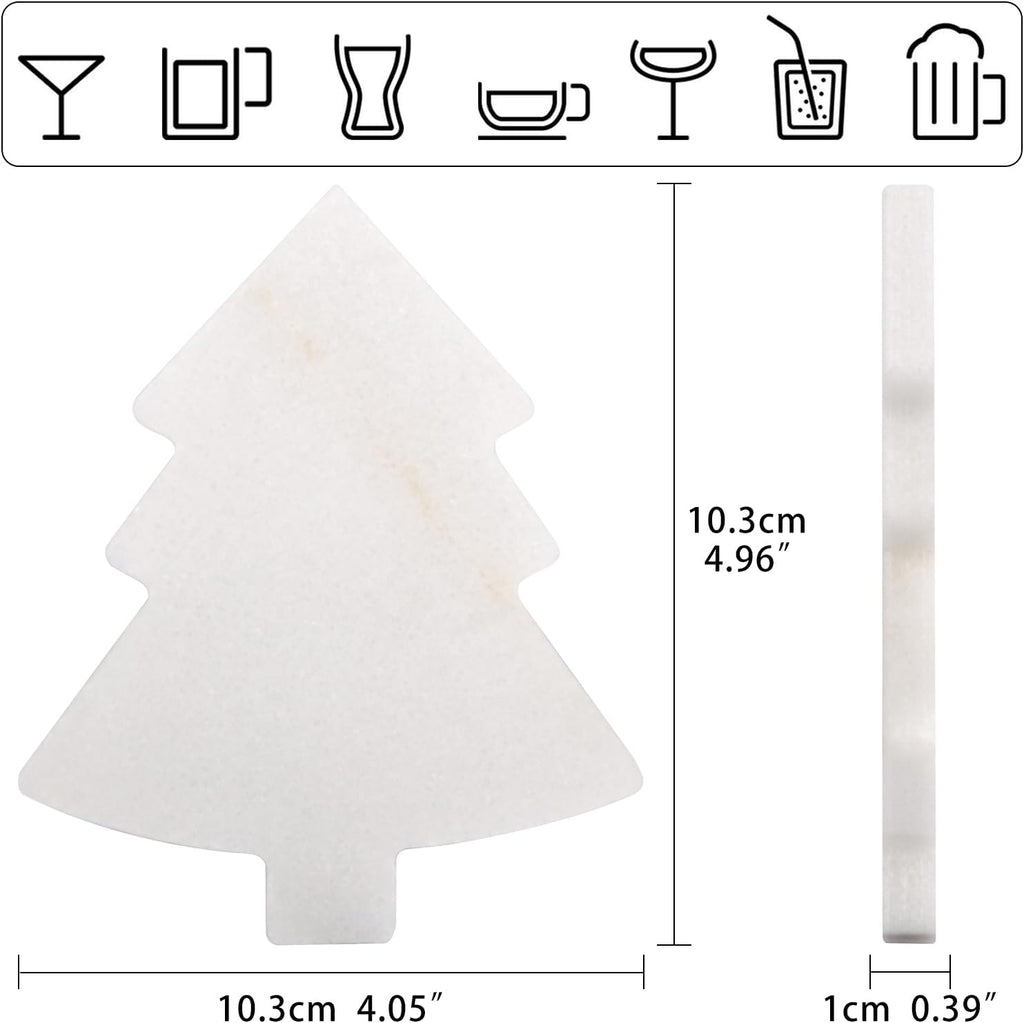 Marble Coasters, White, Pine Tree, 4 Inch - Set of 4