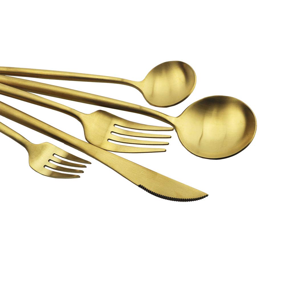 Luxury Gold Flatware, Silverware Sets, 20-piece Elegant Cute 18/10 Stainless Steel Silverware Set for Eating Home