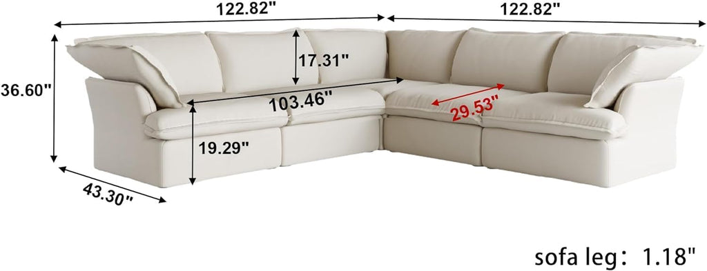 V-Shaped Beige Cloud Couches, Convertible Modular Sofas, Minimalist Deep Seat Sofa, Down Fill Sectional, Couch Sofa Furniture for Living Room, Office, Apartment A124-B0DGGG1MJJ