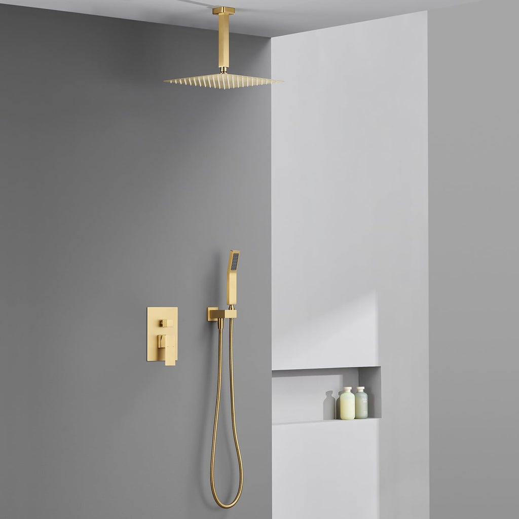 Shower System 12 Inch Ceiling Mount Shower Faucet Set Brushed Gold