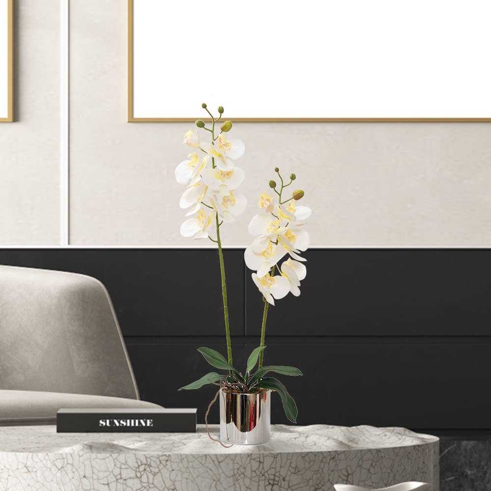 Artificial Orchid Flowers 19.7'' White Faux Orchids with Ceramic Vase