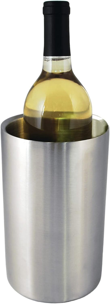Cellar Wine Chiller, Double Walled Stainless Steel Bottle Chiller, No Ice Needed, Fits Standard Bottles, Silver, Set