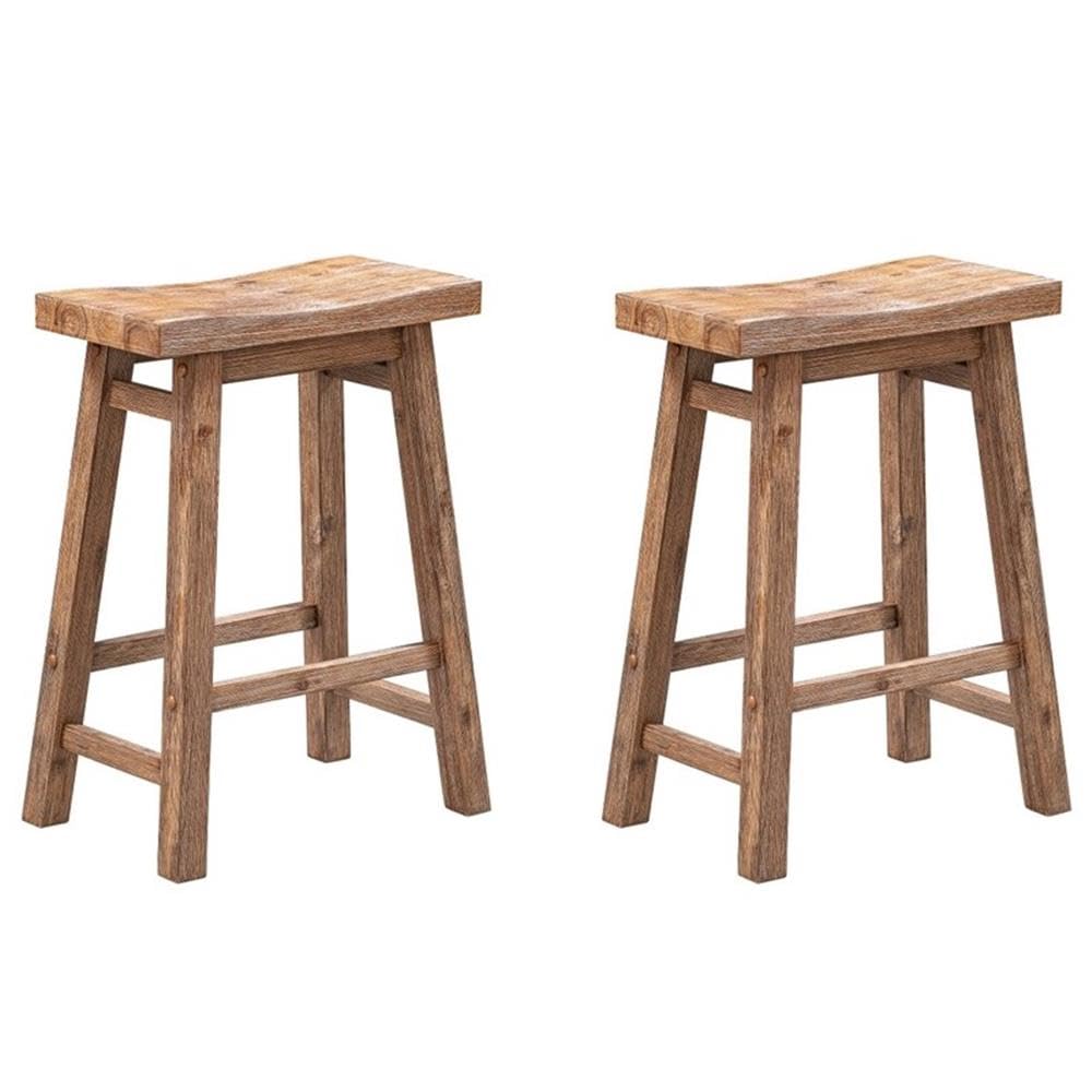 Inspired Bertoia Style Sonoma Counter Height Backless Saddle Stool, Barnwood Wire-Brush Finish, Set of 2