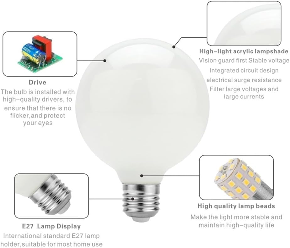 Lights, Pack of 1, LED Light Lamp E27 AC85V-265V 5W A60/ST64/G80/G95/G125 Milky Glass Edison Globe Ball Bulbs