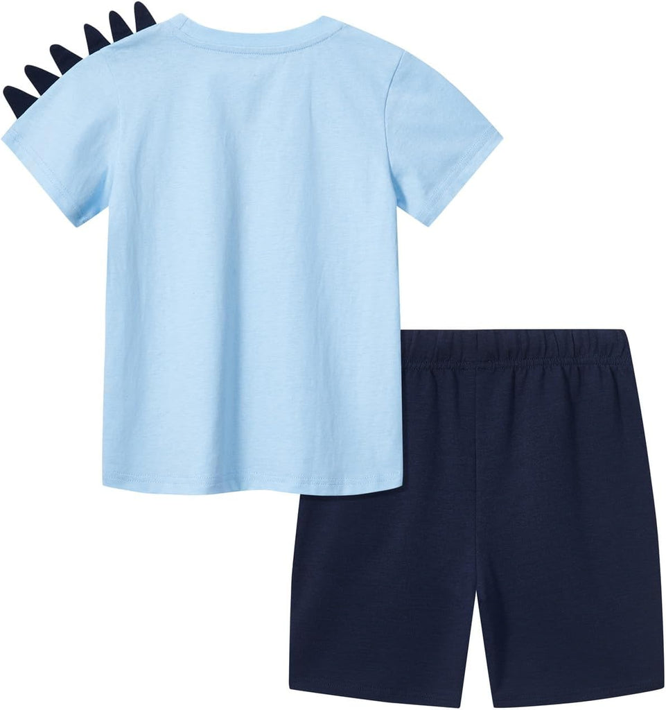 Toddler Boy Summer Short Clothes Sets Cotton Crewneck Tees Shorts Pocket Adjustable Knite Shorts Playwear Sets