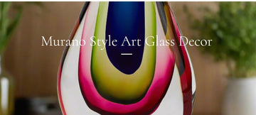 Azure Mouth Blown Murano-Style Crystal Vase, 7.5 Inches Tall, Imported, Gift Boxed
