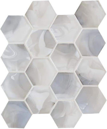 Natural Pearl Hexagon 3 Inches Glass Mosaic Tile - Elegant Pearl Glass Design backsplash, Bathroom, and Accent