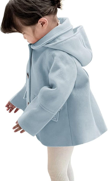 Baby Girls Button Formal Coat Toddler Kids Hooded Woolen Jacket Fall Winter Outwear