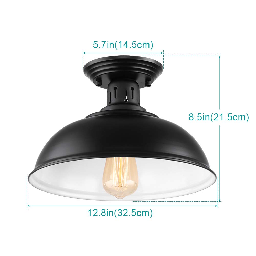 Semi Flush Mount Ceiling Light Fixture, Farmhouse Light Fixtures, Black Outdoor Close to Ceiling Light for Porch