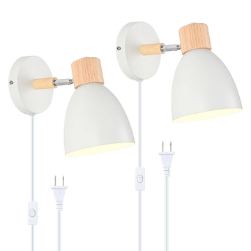 Wall Sconces Plug in, Swing Arm Wall Lamp with Power Cord, White Plug in Wall Lighting Fixtures Set of Two, Bedside