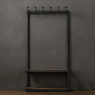 Industrial Coat Rack Shoe Bench with 7 Hooks Farmhouse Entryway Bench with Coat Rack Hallway Bench with Storage Shelf