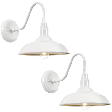 Outdoor Gooseneck Barn Light Fixture with Wall Mount, 10'' Diameter White Exterior Waterproof Wall Lantern for Porch