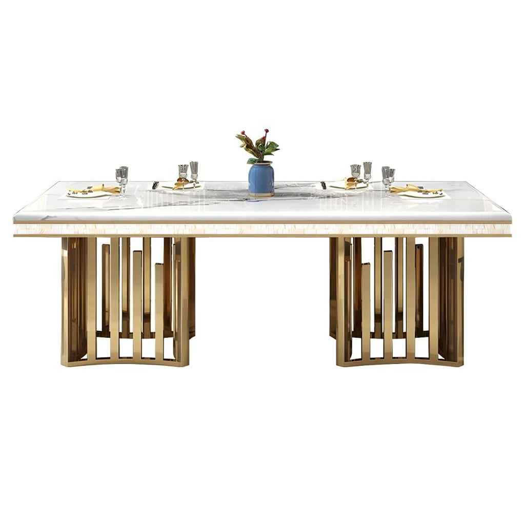 Luxury Style Marble Dining Table Modern Rectangle Kitchen Dining Room Table Gold Metal Pedestal Table-Table
