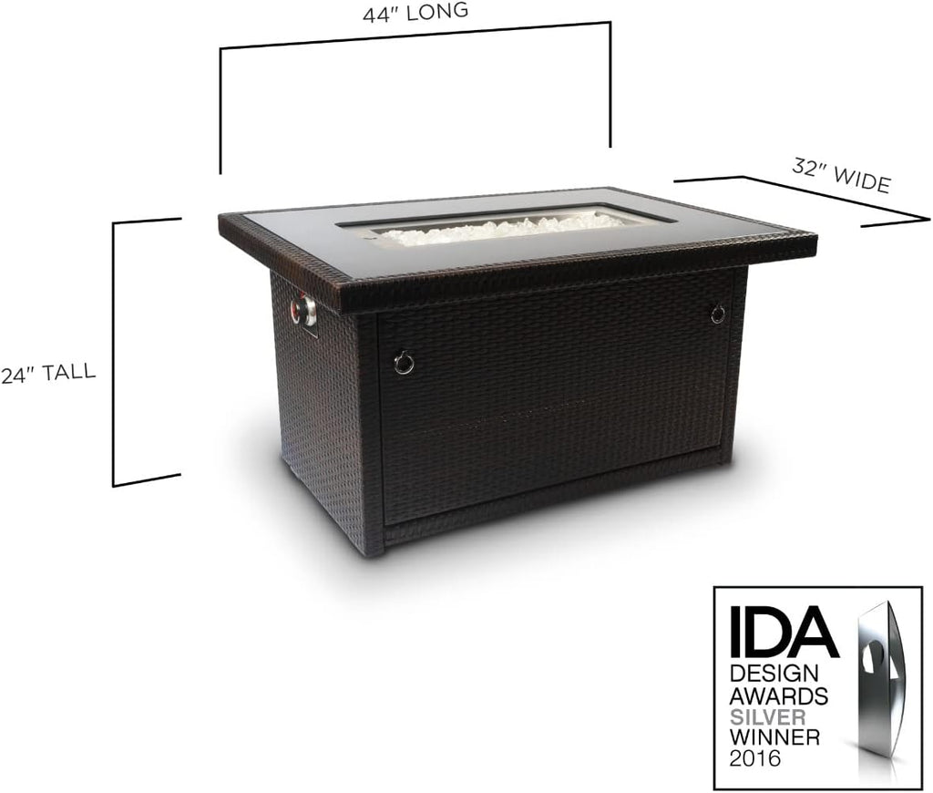 Series 403 Fire Table - 44" 50,000 BTU Outdoor Propane Gas Fire Pit Table with Tempered Glass Top & Arctic Ice