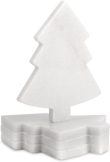 Marble Coasters, White, Pine Tree, 4 Inch - Set of 4