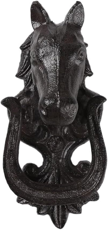 Vintage Cast Iron Horse Head Door Knocker, Heavy Duty Animal Pull Handle
