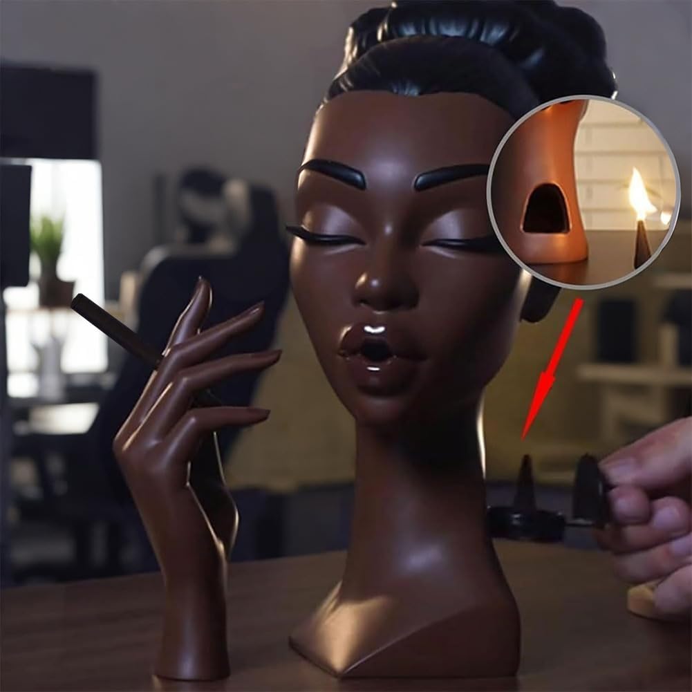 Incense Holder,Black Woman Smoking Head Incense Burner,Unique Home Gift,Desk Decor Suitable and Living Room - Set of 2