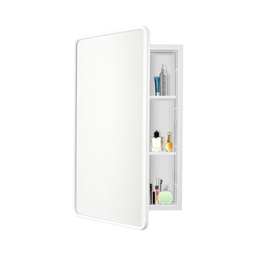 White Bathroom Medicine Cabinet with Mirror 16 x 24 Metal Frame Recessed Or Wall Mounted Single Door Storage Medicine