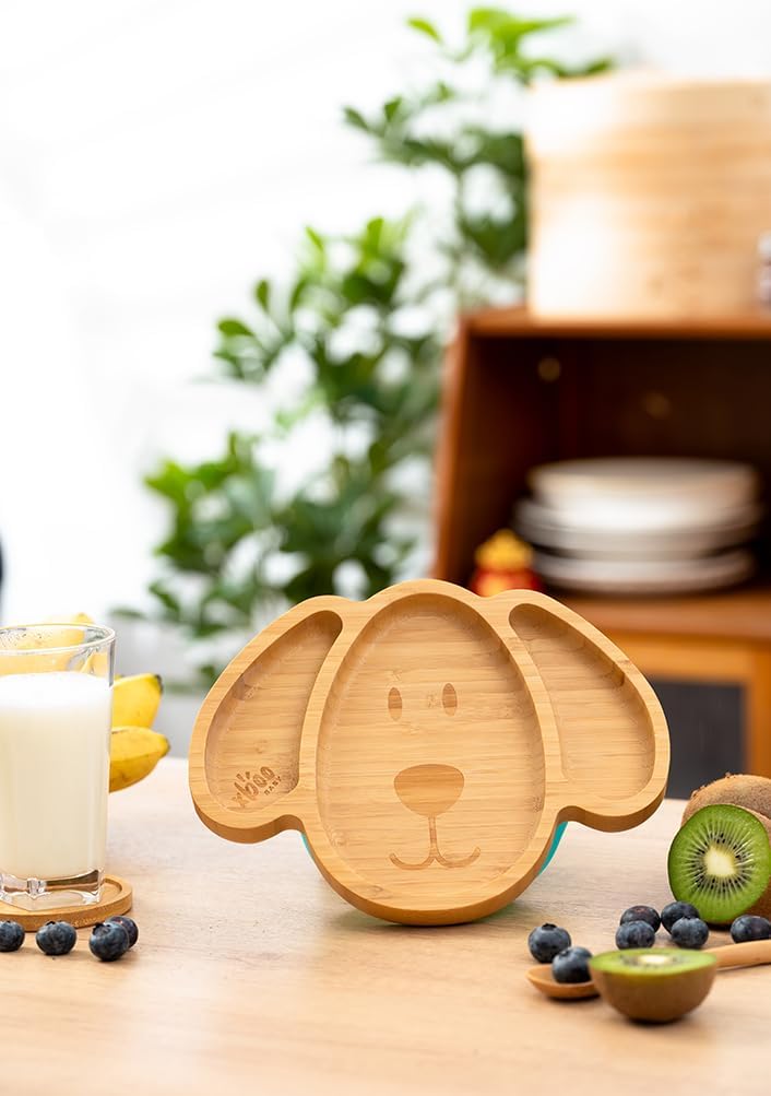 Toddler Plates, Bamboo Baby Suction Plates, Bamboo Suction Plates for Toddlers, Stay Put Feeding Plates, Wooden