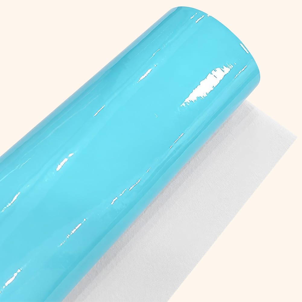 53 x 11.8 Inch Glossy Mirrored PU Leather Roll Cyan Shiny Vinyl Fabric 1mm NEON Faux Leather Sheets Smooth Solid