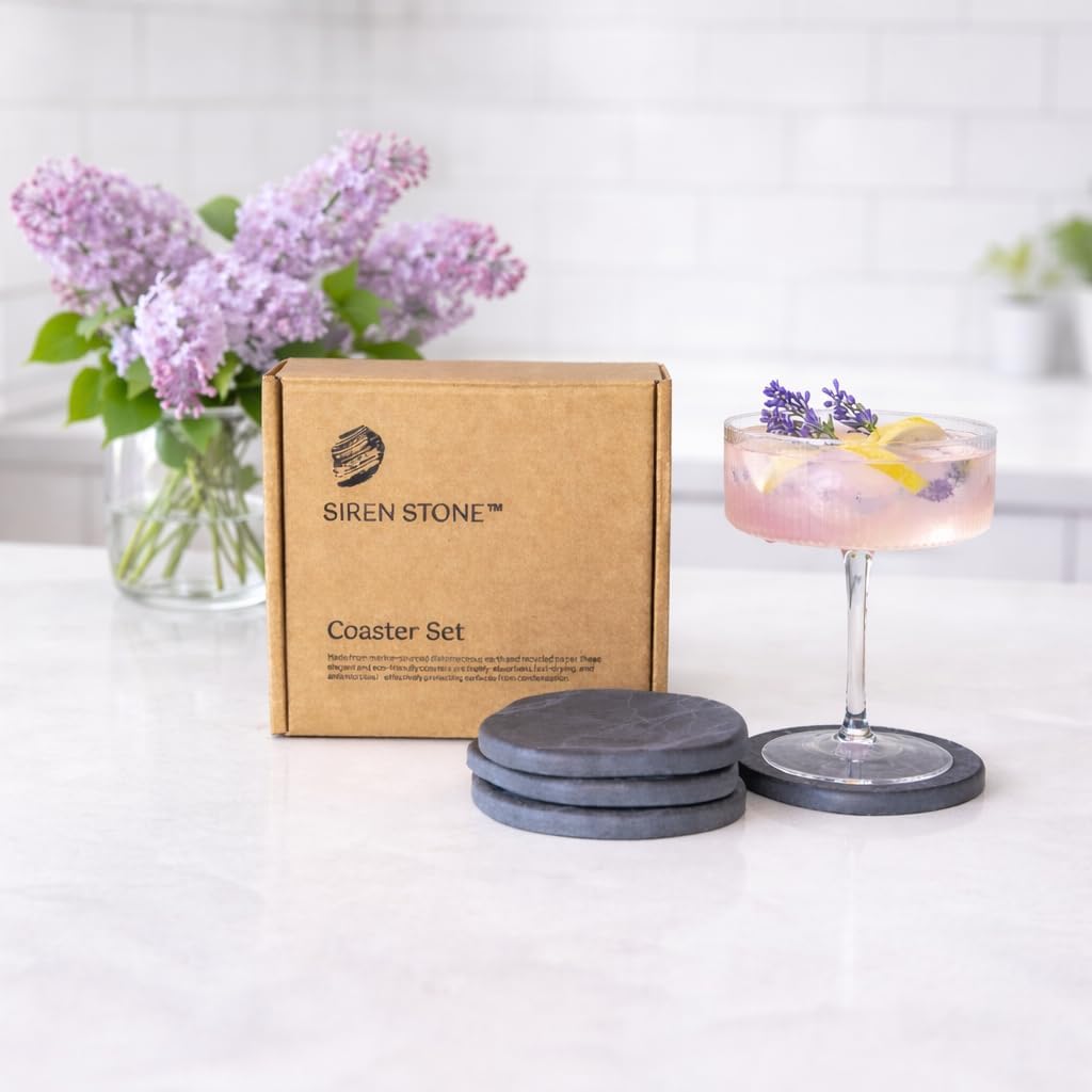 Diatomaceous Earth Coasters | Absorbent Stone Coasters for Drinks | Quick Dry, Water Absorbing | Non-Toxic - Set of 4