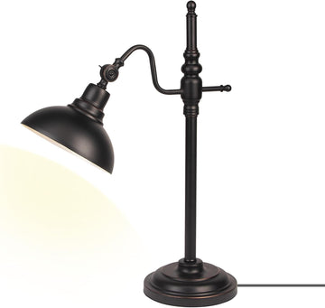 Black Farmhouse Desk Lamp, Industrial Metal Eye-Caring Table Lamp,Vintage Desk Lamp Living Room Dorm