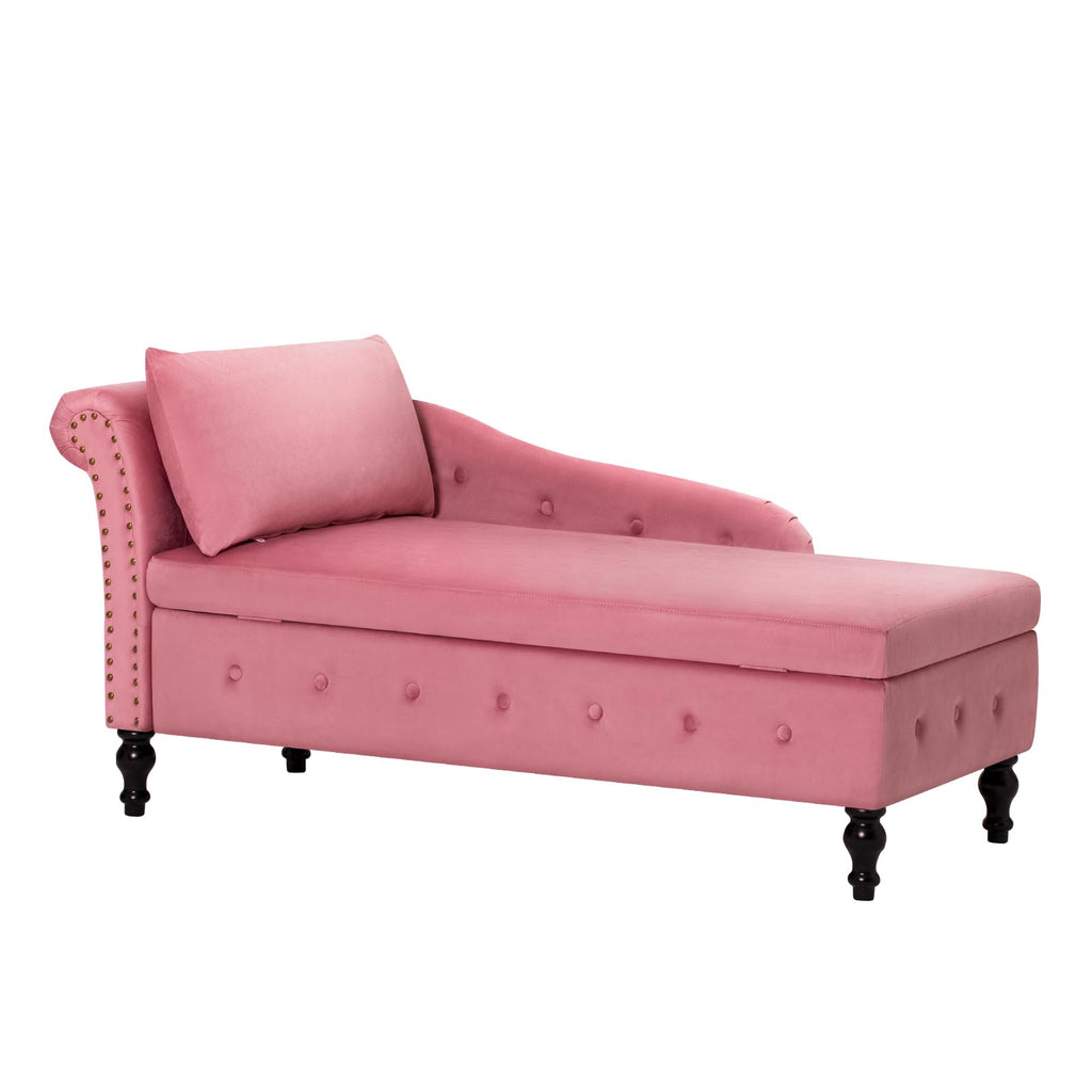 Velvet Chaise Lounge w/Left Armrest & Storage Space, Pink