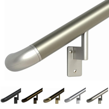 Champagne 14ft ADA Handrail Kit - Complete Indoor/Outdoor Stair Handrail - 1.6" Round Satin-Anodized Aluminum Railing