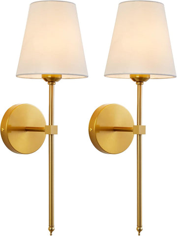 Wall Sconces Sets of 2, Retro Industrial Wall Lamps, Bathroom Vanity Sconces Wall Lighting with White Fabric Shade