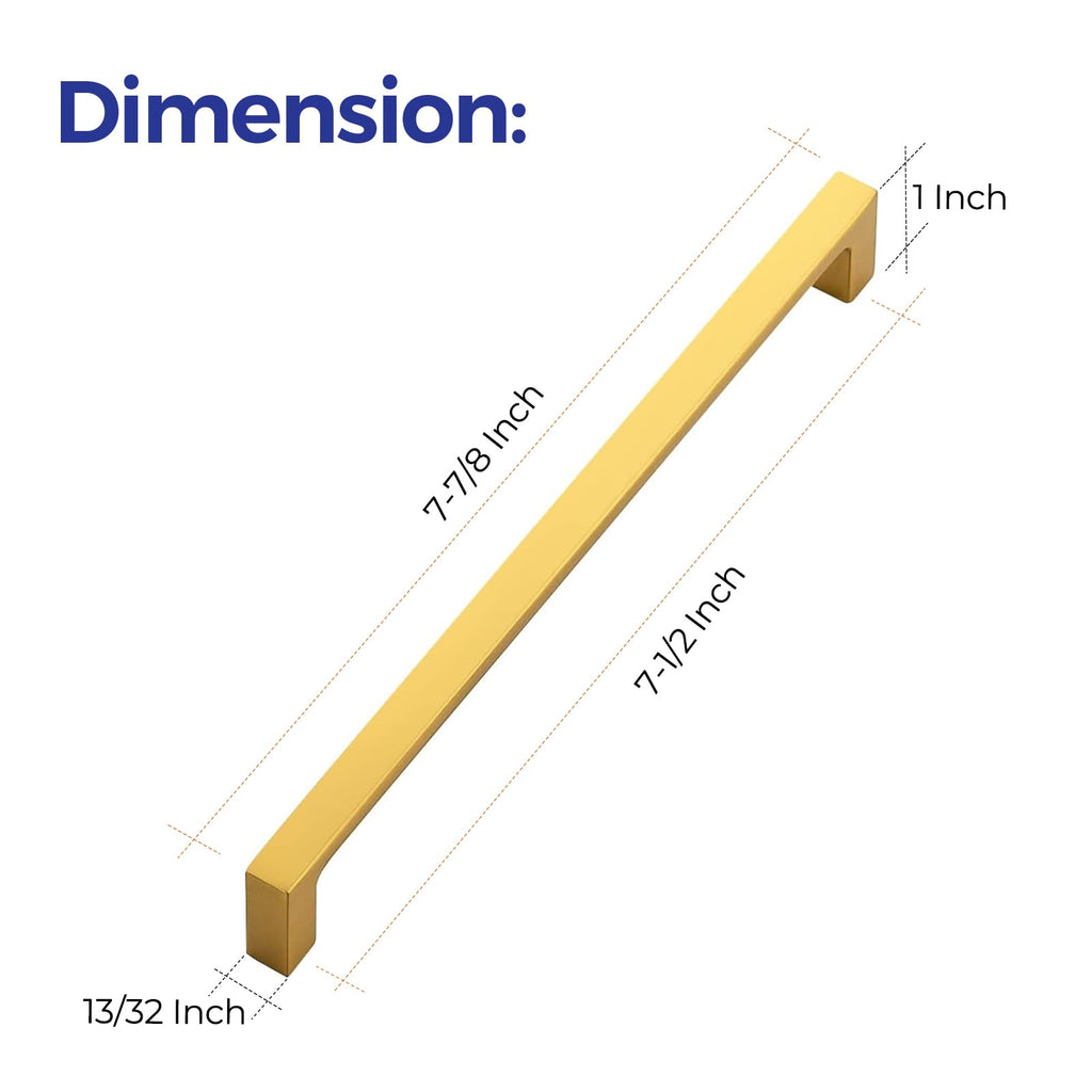 Brushed Brass Solid Pulls Cabinet Handles 7-1/2 Inch 25 Pack
